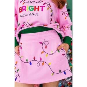 NEW BRIANNA CANNON merry and bright christmas lights skort in pink